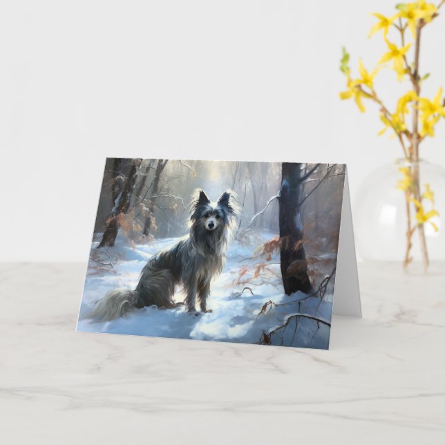 Carte Chinois Crested Laisser Il Neige Noël (Fleur jaune)