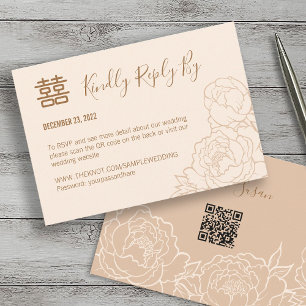 Carte Chinois Elegant Peony Wedding RSVP avec QR Code