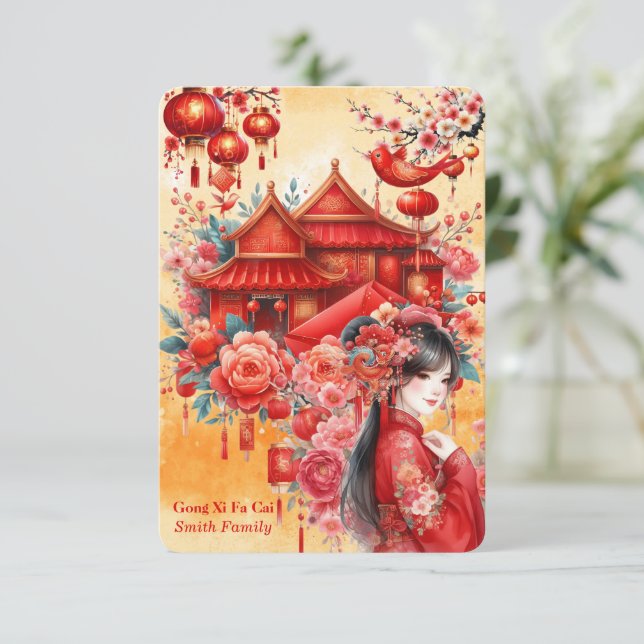 Carte Chinois Lunaire Année-Gong Xi Fa Cai-Culture Chino (Debout devant)