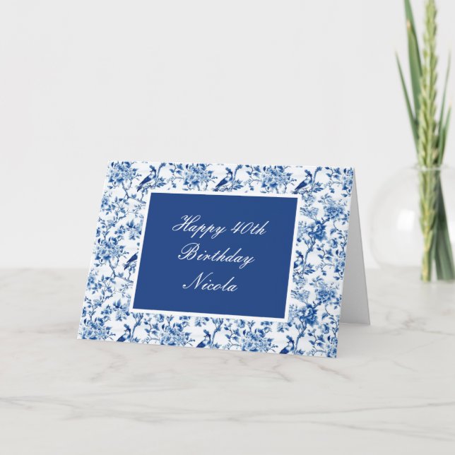 Carte Chinoiserie Blue Birds and Flowers Anniversaire (Devant)