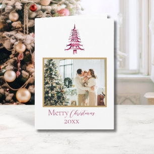 Carte Chinoiserie Noël Pagode rouge 1 photo