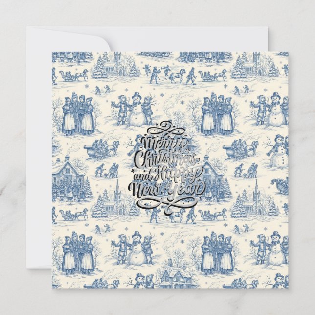 Carte Chinoiserie Toile Hiver Bleu (Devant)