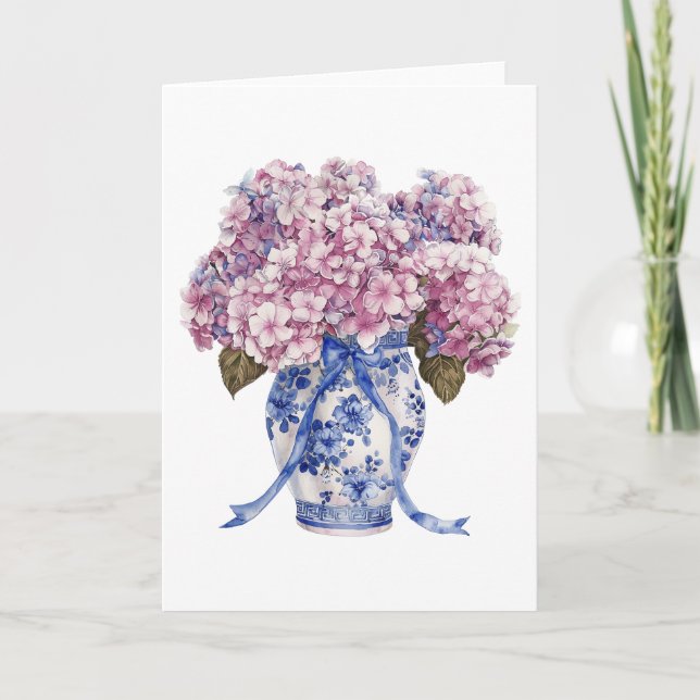 Carte Chinoiserie Vase Hydrangea Fleurs Blank Salutation (Devant)