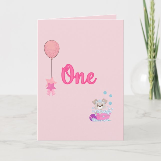 Carte Chiot à Bath un anniversaire an de fille (Devant)