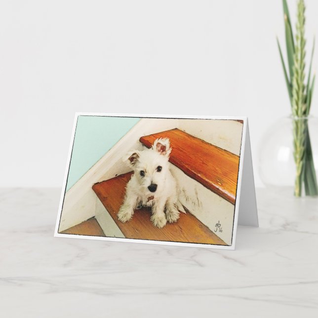 Carte Chiot de Westie sur l'étape pensant à vous (Devant)