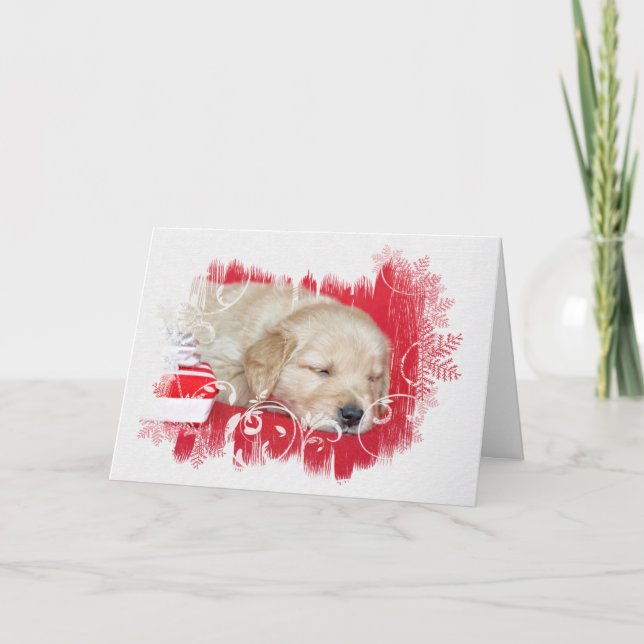 Carte Chiot dormant de Noël Golden Retriever Pupin (Devant)