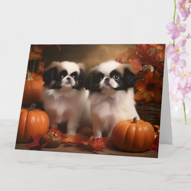 Carte Chiot japonais Chiot Automne Citrouille délice (Orchidée)