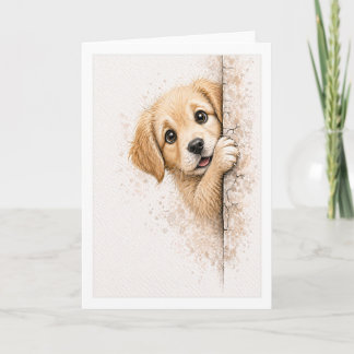 Carte Chiot Mignon en Aquarelle Regardant Derrière une C