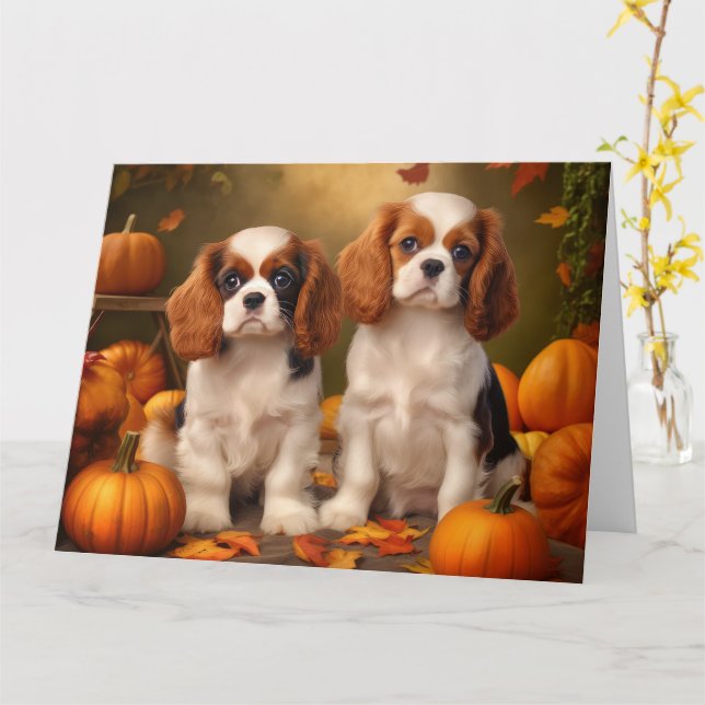 Carte Chiots Cavalier King Charles Spaniel Citrouille d' (Fleur jaune)
