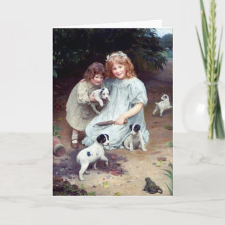 Carte chiots chiots chien crapaud enfants soeurs
