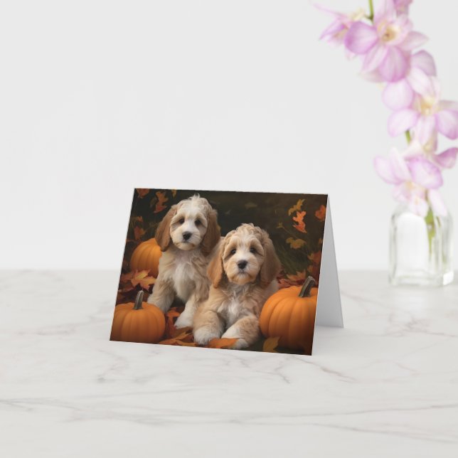 Carte Chiots Cockapoo Délice d'Automne Citrouille  (Orchidée)
