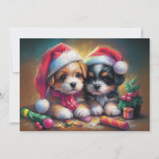 Carte Chiots de Noël Dur Pastel (Devant)