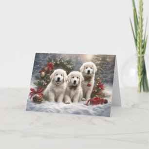 Carte Chiots des Pyrénées 2 Scene de Noël d'hiver