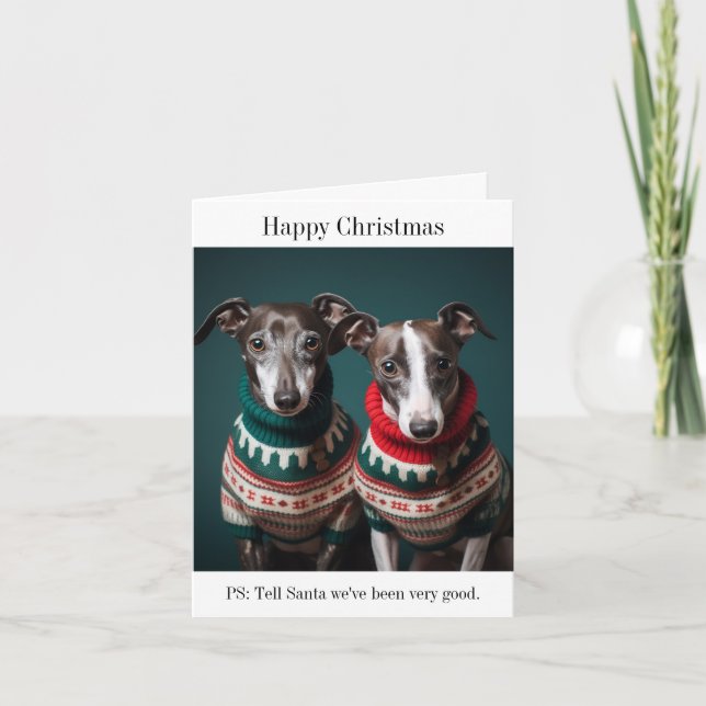 Carte Chiots gris dans les pulls de Noël (Devant)