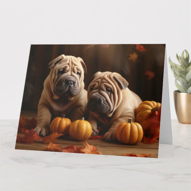 Carte Chiots Shar Pei Délice d'Automne Citrouille (Petite plante)