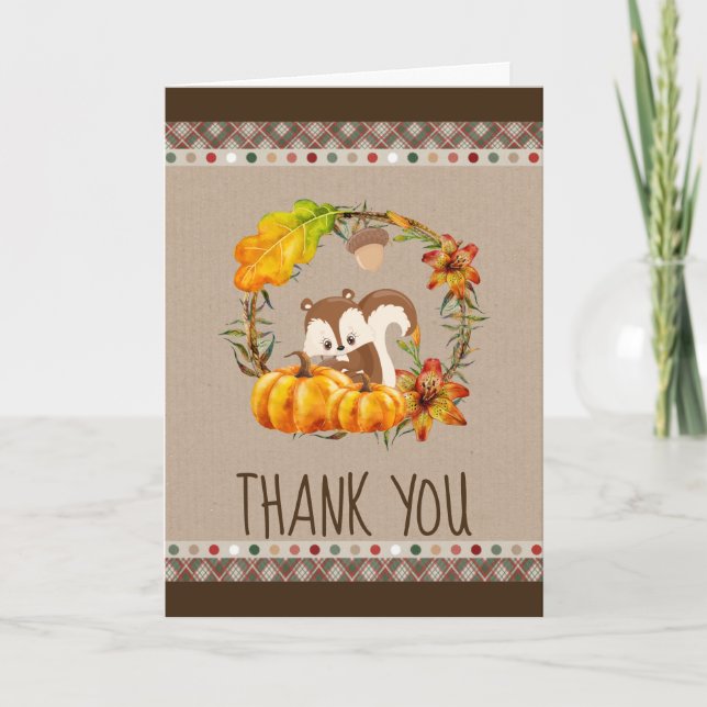Carte Chipmunk et Citrouille tombent Merci rustique (Devant)