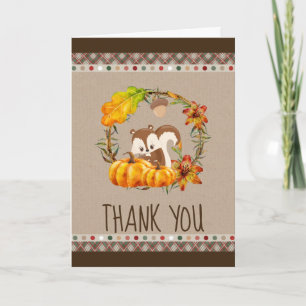 Carte Chipmunk et Citrouille tombent Merci rustique