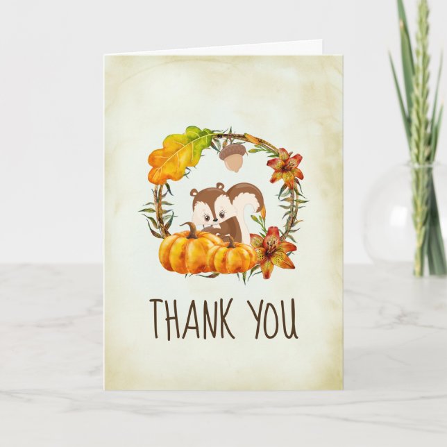 Carte Chipmunk et Citrouille tombent Merci rustique (Devant)