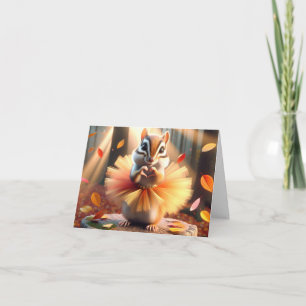 Carte Chipmunk porte un Tutu sur une souche d'arbre