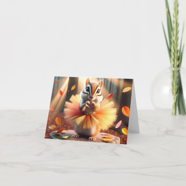 Carte Chipmunk porte un Tutu sur une souche d'arbre (Devant)