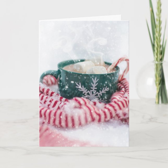 Carte Chocolat Chaud à la Menthe Poivrée Noël enneigé (Devant)