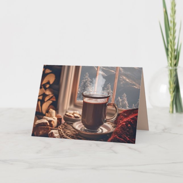 Carte Chocolat chaud d'anniversaire par fenêtre d'hiver (Devant)