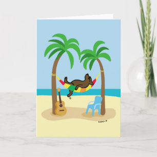 Carte Chocolat Labrador et hamac et palmiers