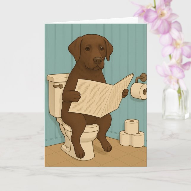 Carte Chocolat Labrador Lecture journal sur Toilet (Orchidée)