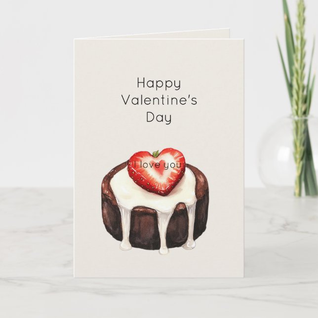 Carte Chocolate Brownie Strawberry Heart Valentine's Day (Devant)