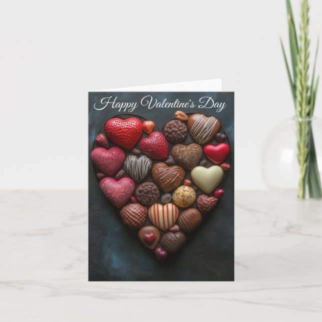 Carte Chocolats en forme de coeur Salutation Valentine (Devant)