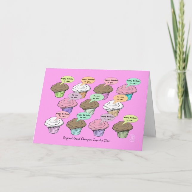 Carte Chorale Cupcake à l'anniversaire rose (Devant)