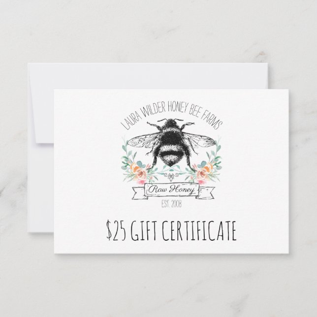 Carte Chou Miel Apiary Beekeeper Certificat Cadeau (Devant)