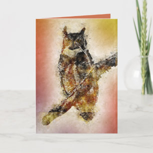 Carte Chouette à Branche Art Abstrait Anniversaire