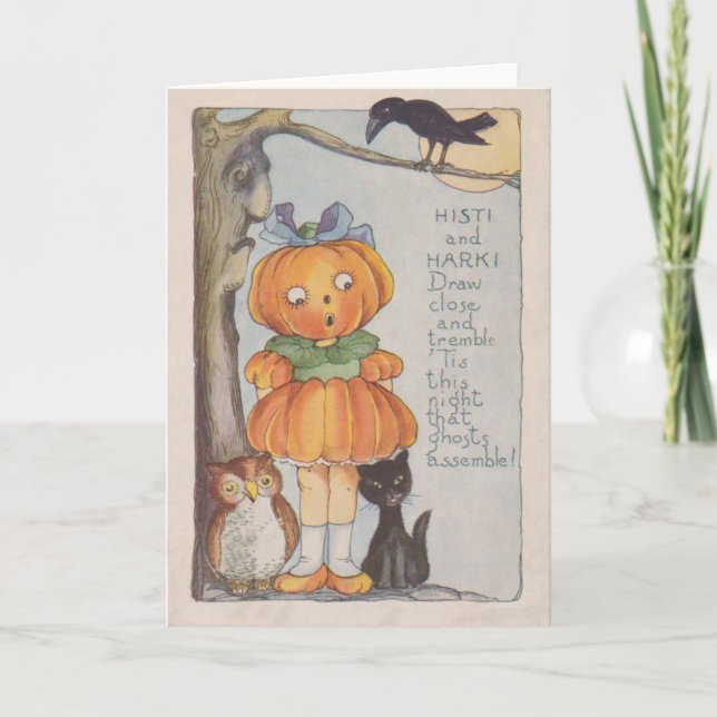 Carte Chouette à tête de pompon Jack-o'-lantern Crow Cho (Devant)