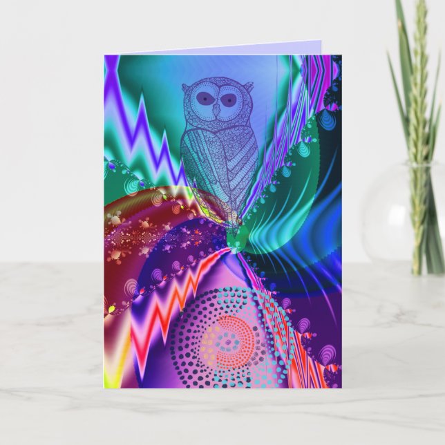 Carte Chouette artistique texte d'anniversaire personnal (Devant)