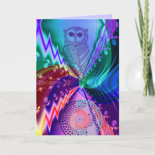 Carte Chouette artistique texte d'anniversaire personnal