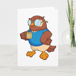 Carte Chouette avec tasse de café