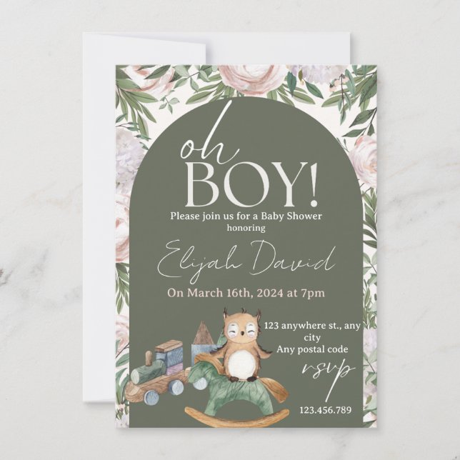 Carte Chouette bébé avec le train choo Choo (Devant)