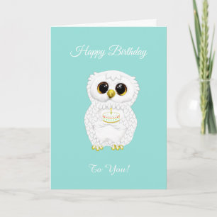 Carte Chouette blanche d'anniversaire élégante sur Turqu
