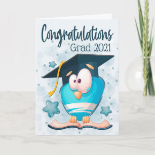 Carte Chouette bleue Goofy avec Casquette de graduation