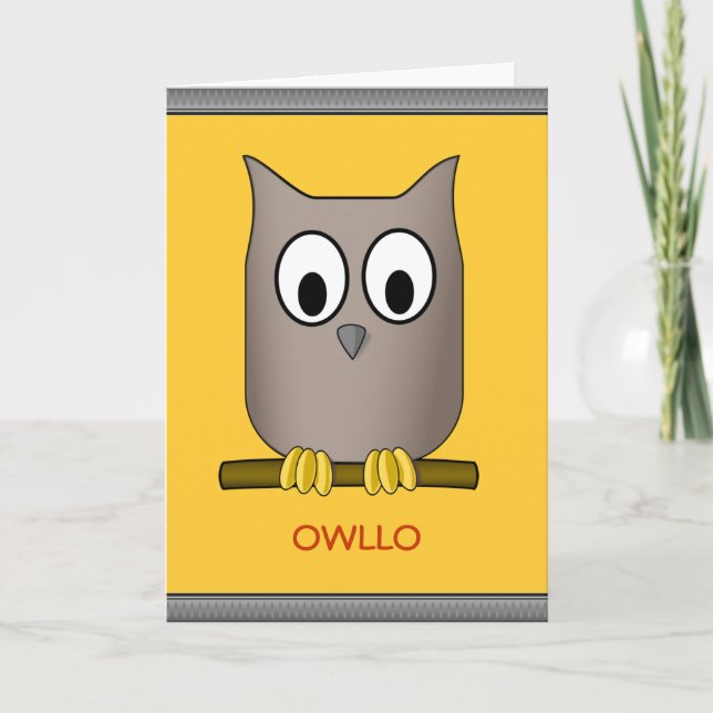 Carte Chouette chouette drôle Owllo Hello Custom (Devant)