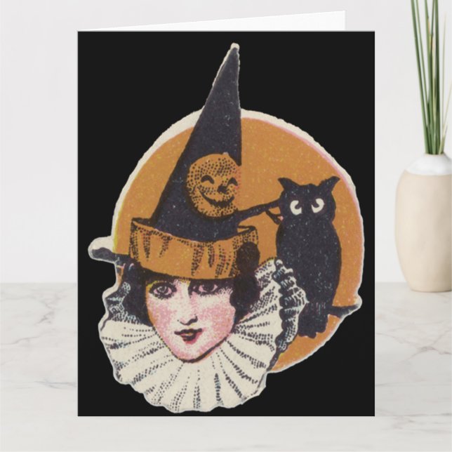 Carte Chouette Citrouille Jack-o'-lantern Witch Art Déco (Devant)