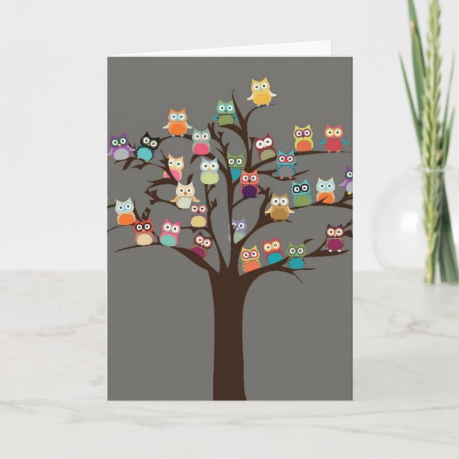 Carte Chouette Cute Sur L'Arbre | ARRIÈRE - PLAN (Devant)