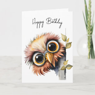 Carte Chouette d'anniversaire d'aquarelle