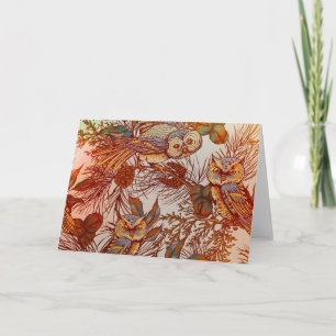 Carte Chouette d'automne vintage pinecone orange brun