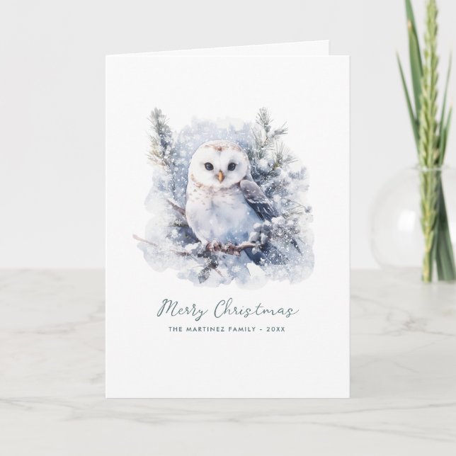 Carte Chouette de pin de bois Joyeux Noël plié (Devant)