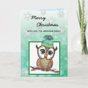 Carte Chouette d'hiver festive Joyeux Noël