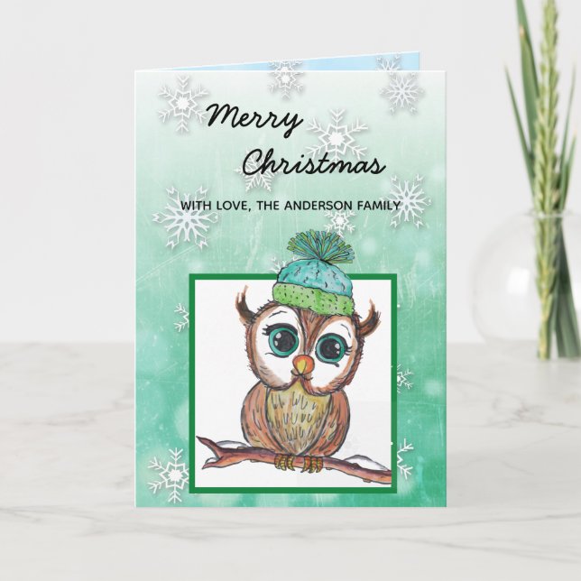 Carte Chouette d'hiver festive Joyeux Noël (Devant)