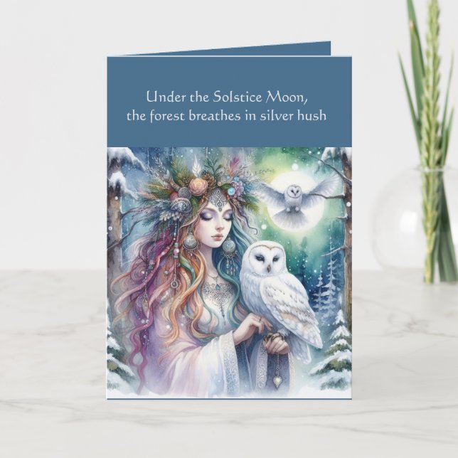 Carte Chouette et déesse de la forêt solstice d'hiver (Devant)