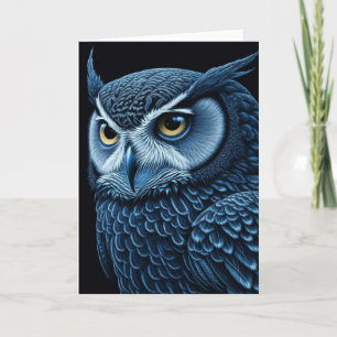 Carte Chouette grave bleue et noire blanche